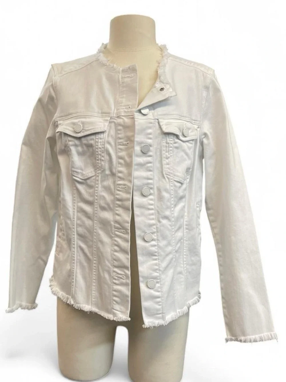 Tailored L Liverpool White Frayed Collar Denim Jean Jacket Women Classic Summer - Picture 1 of 9